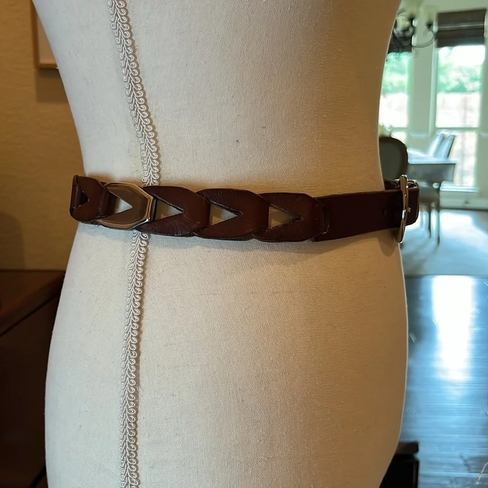 Brown Genuine Leather with Chain link and Silver Buckle Western Size Small